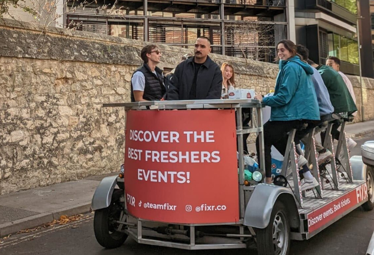 Team FIXR 'Discover the Best Freshers Events!' Beer Bike at University Freshers Fair