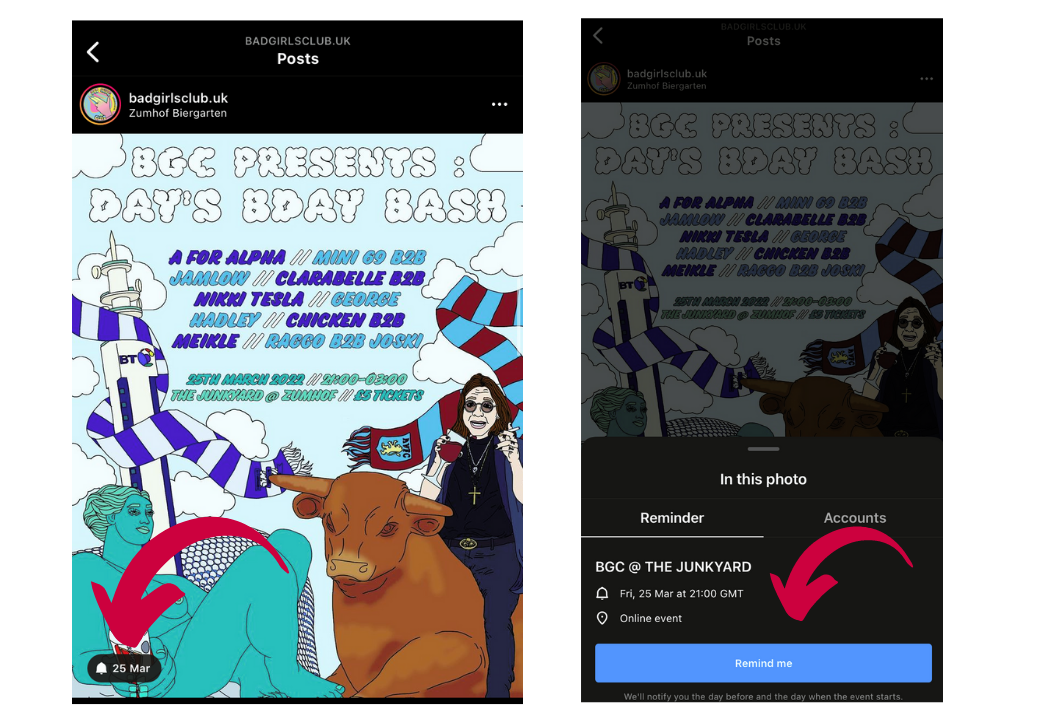 Create Instagram Posts with Reminders for Your Event